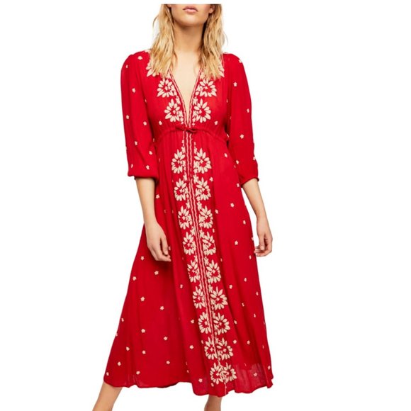 Free People Dresses & Skirts - Free People Embroidered V Midi Dress